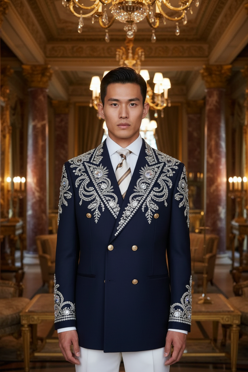 👑 KING DIAMOND TUXEDO — COSTUME COUTURE BRODÉ & CRISTAUX HOMME