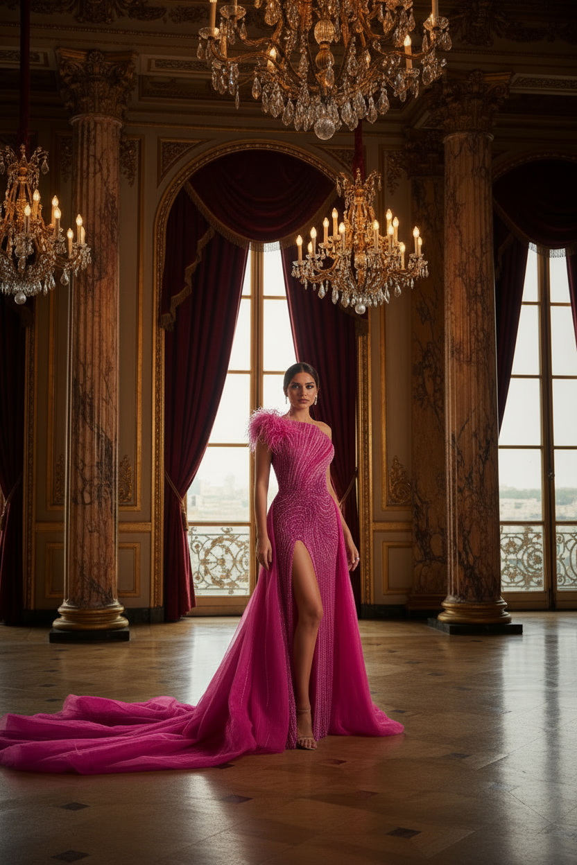 👑 QUEEN ILLUSION — ROBE DE SOIRÉE PAILLETTES & PERLES