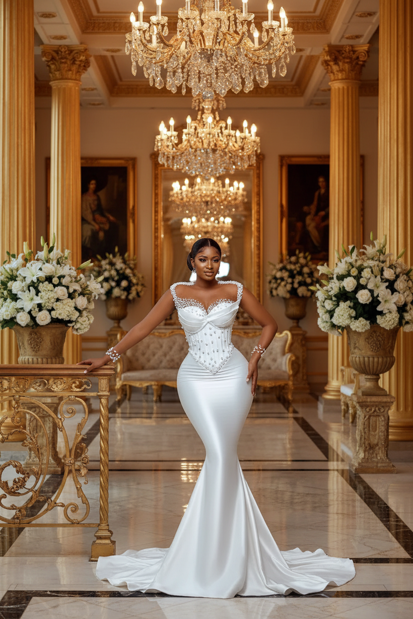👑 QUEEN ASO EBI PEARL — ROBE SIRÈNE AFRICAINE GRANDE TAILLE PERLÉE