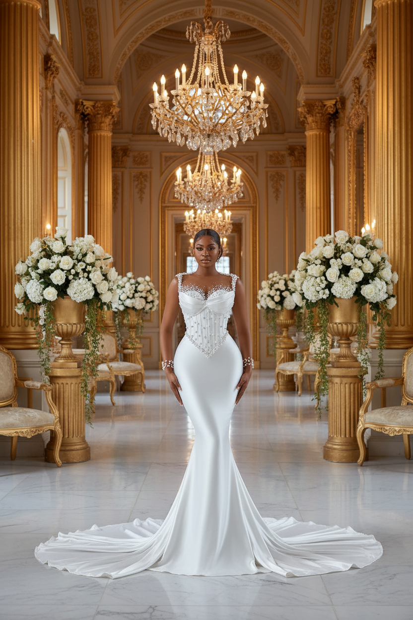 👑 QUEEN ASO EBI PEARL — ROBE SIRÈNE AFRICAINE GRANDE TAILLE PERLÉE