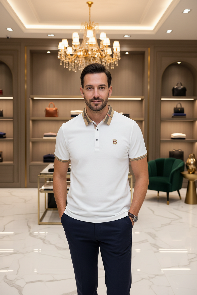 👑 KING POLO SIGNATURE — POLO COTON-SOIE MANCHES COURTES LOGO LUXE ÉTÉ