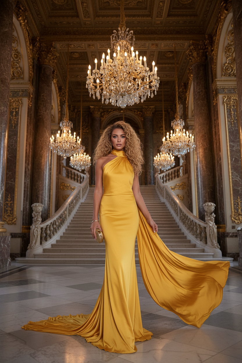 👑 QUEEN SATIN RIBBON — ROBE LONGUE COL DIAGONAL & DOS NU SIGNATURE