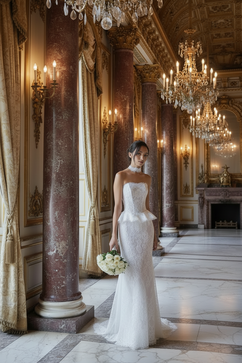 👑 QUEEN BRIDAL LACE GOWN — ROBE DE MARIÉE DENTELLE A-LINE CORSET DOS NU SIGNATURE