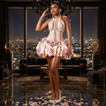 👑 QUEEN FLEURS 3D — ROBE COURTE APPLIQUÉS DOS NU SIGNATURE