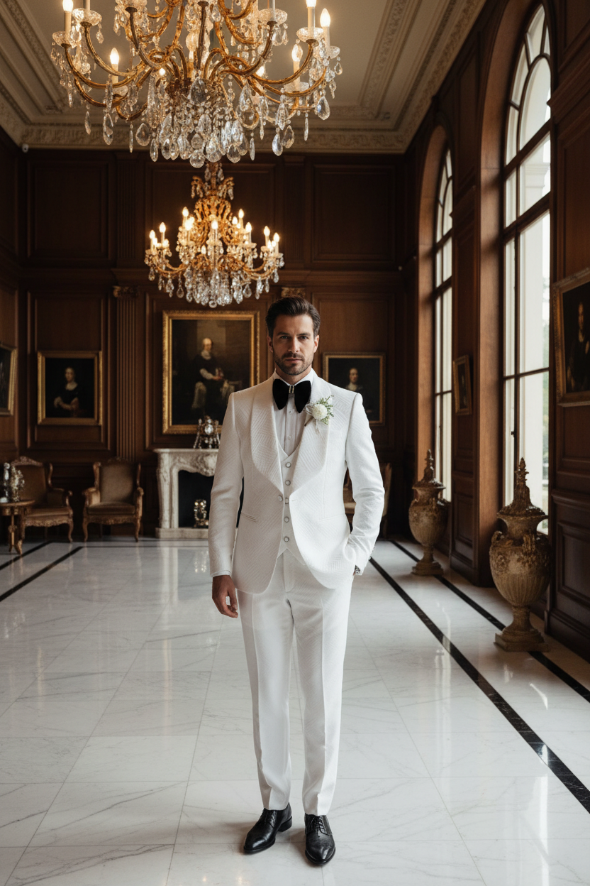 👑 KING JACQUARD TUXEDO — IVORY PRESTIGE EDITION
