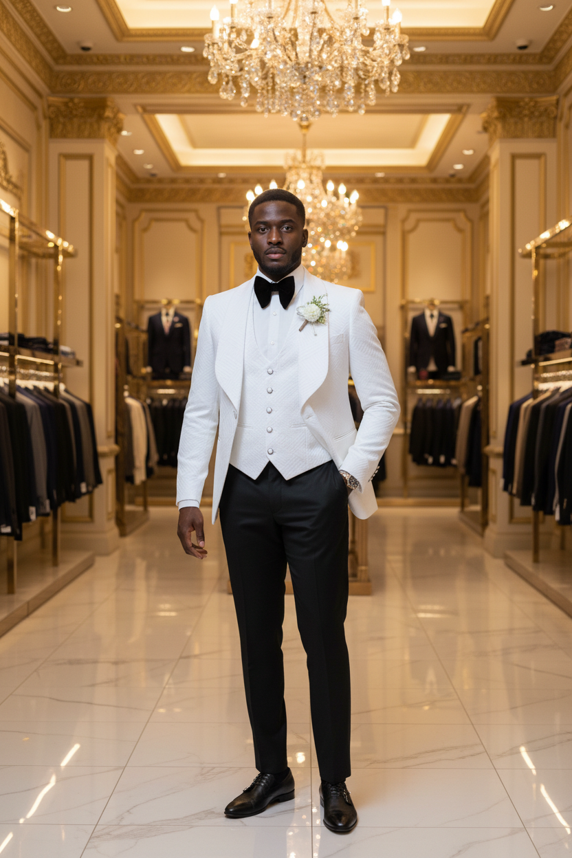 👑 KING JACQUARD TUXEDO — IVORY PRESTIGE EDITION