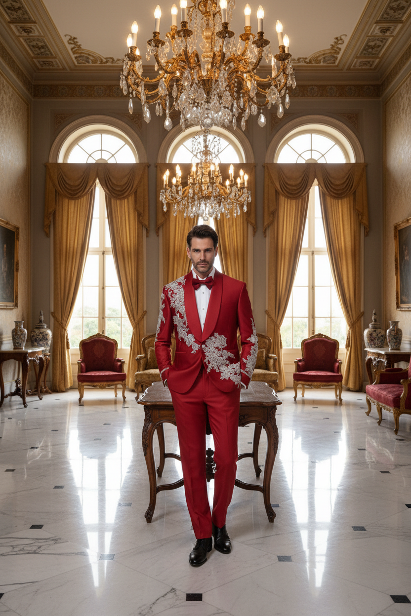 👑 KING CRYSTAL TUXEDO — COSTUME 2 PIÈCES COUTURE CRISTAUX & BRODERIES SUR MESURE