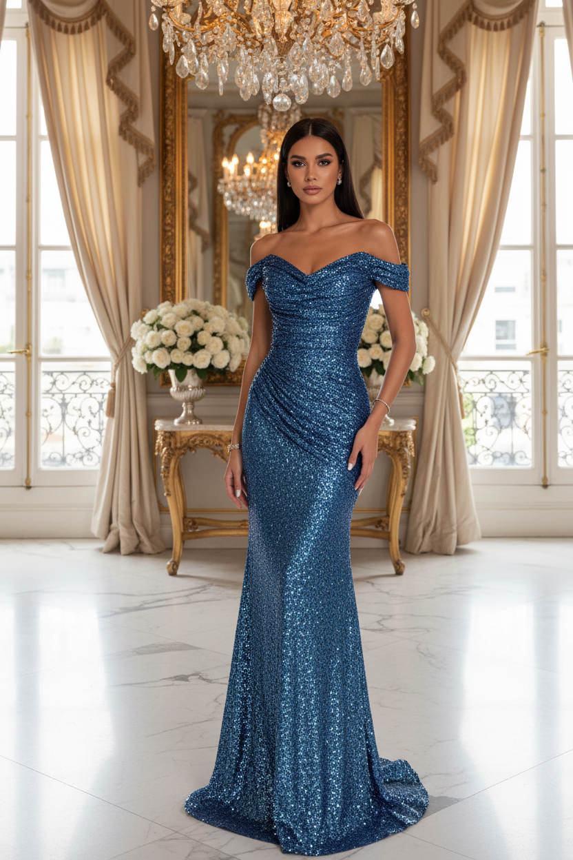 Dames sexy feestmaxi-jurk Nieuwe pailletten off-shoulder jurk met split Casual modieuze galajurken voor dames Robe Femme