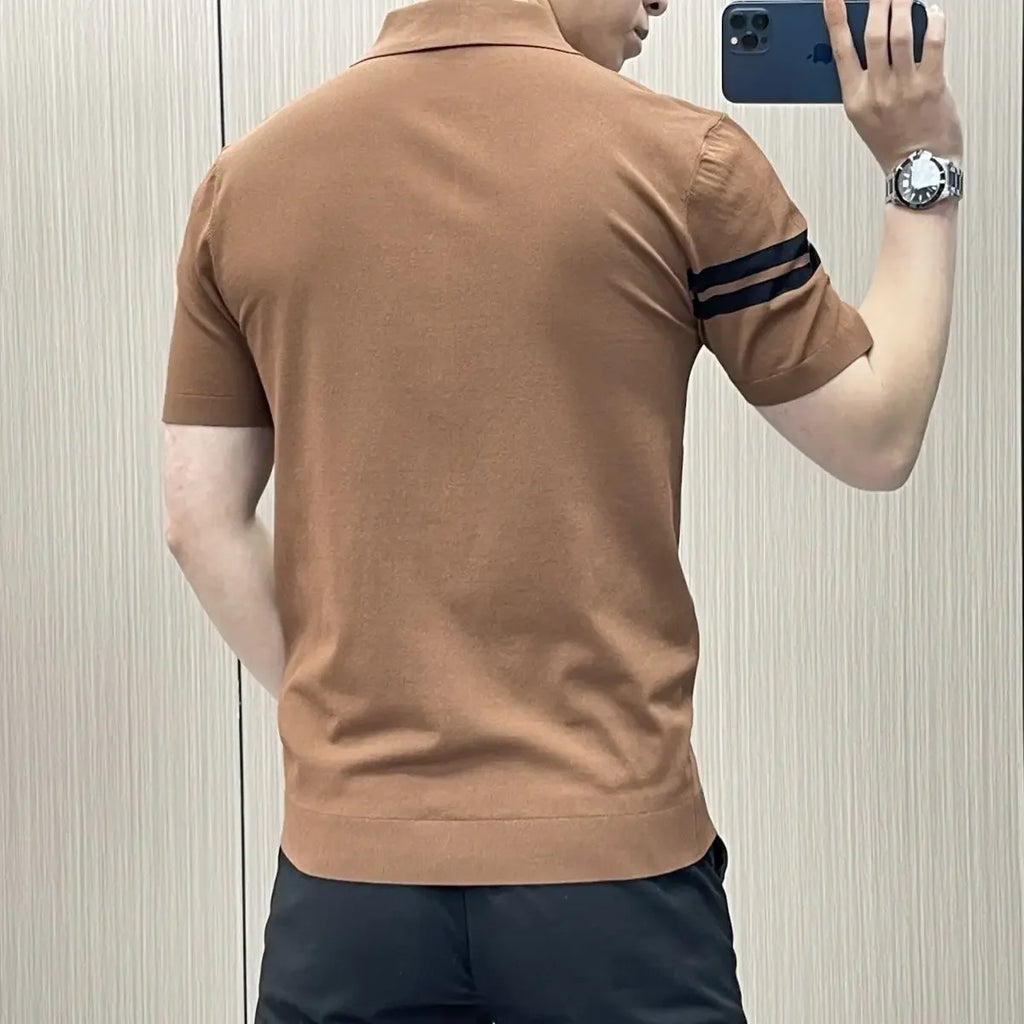 Licht Luxueus Heren T-shirt met Korte Mouwen, Slim Fit, Trendy Modieus, Persoonlijk, Hoge Kwaliteit, Casual Zakelijk Hemd