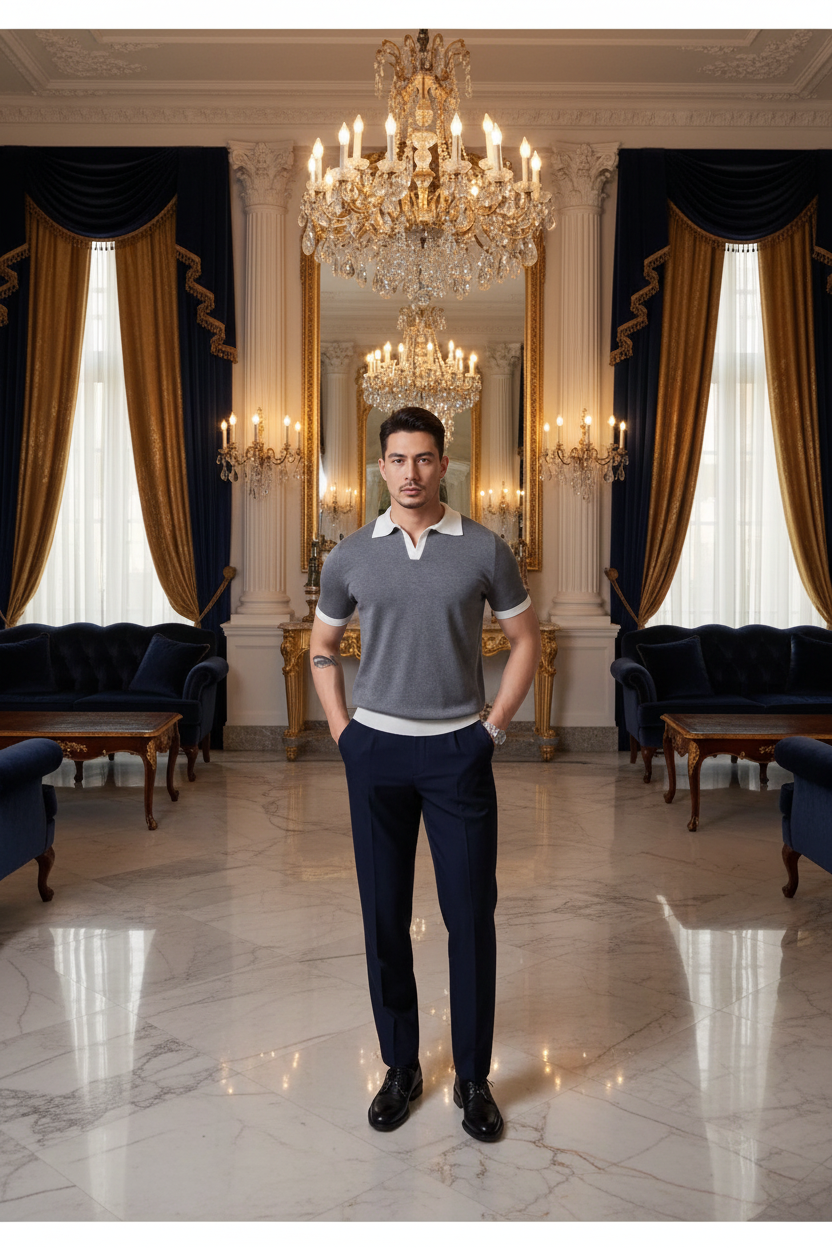 👑 KING POLO KNIT — POLO TRICOT COL REVERS CASUAL LUXE SIGNATURE