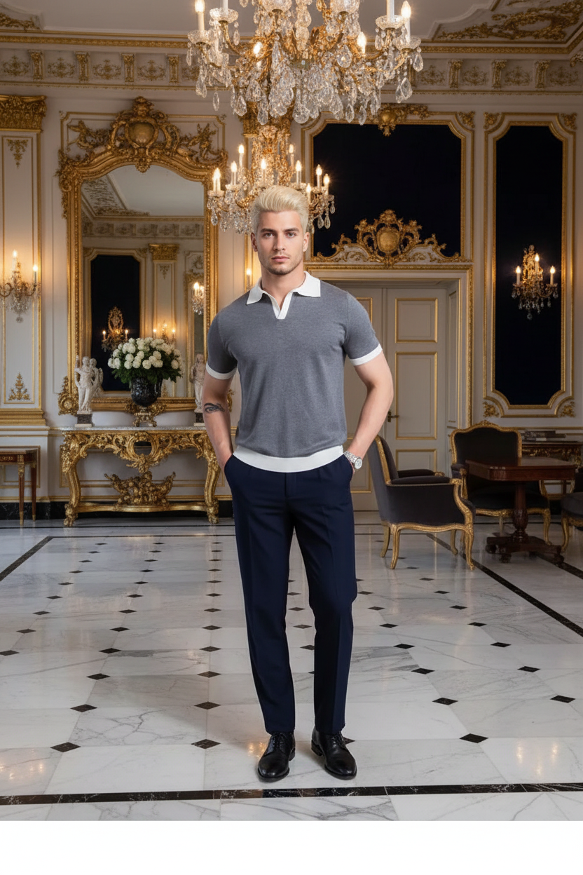 👑 KING POLO KNIT — POLO TRICOT COL REVERS CASUAL LUXE SIGNATURE