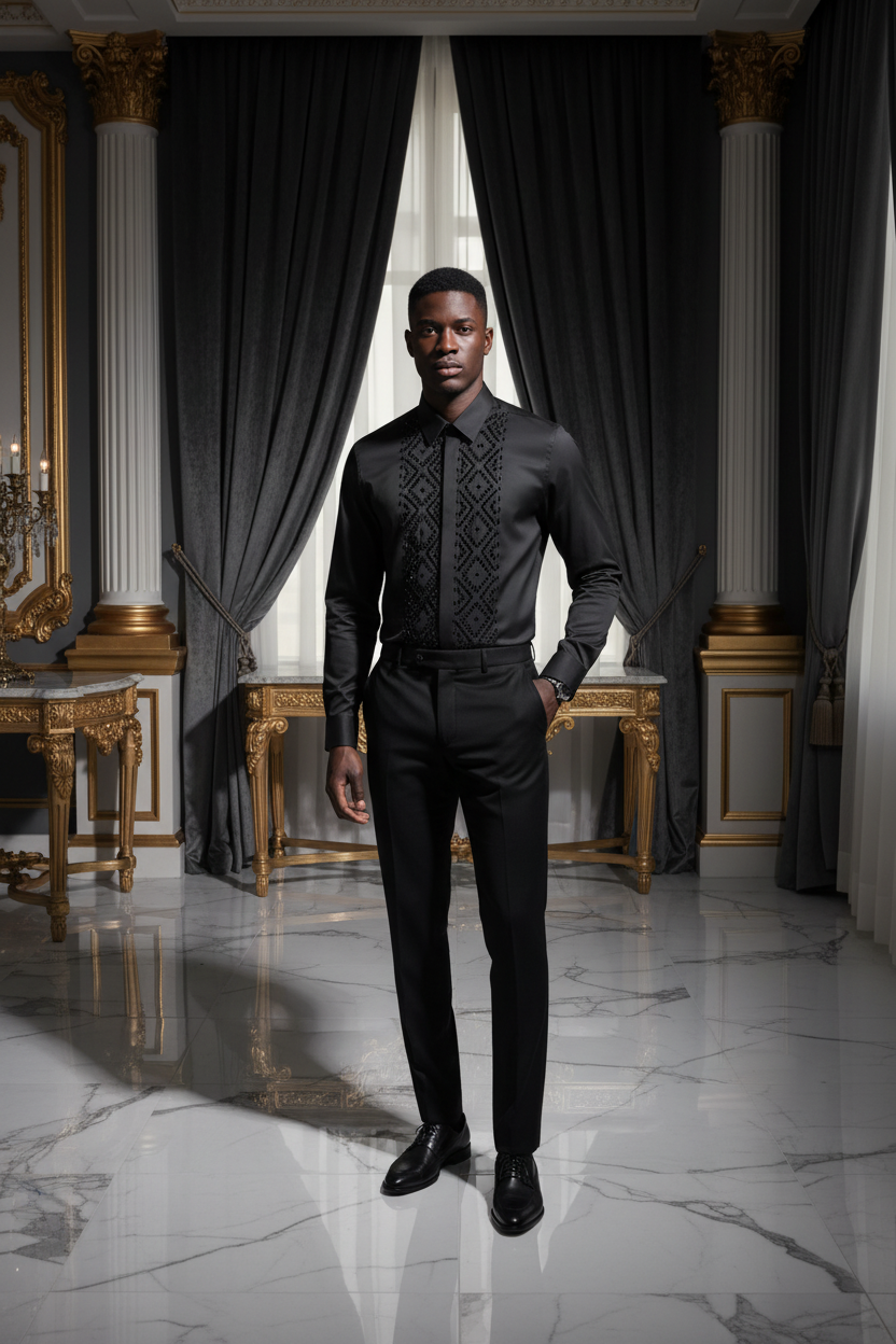 👑 KING BEADED SHIRT — CHEMISE HOMME PERLES FAITES MAIN MANCHES LONGUES