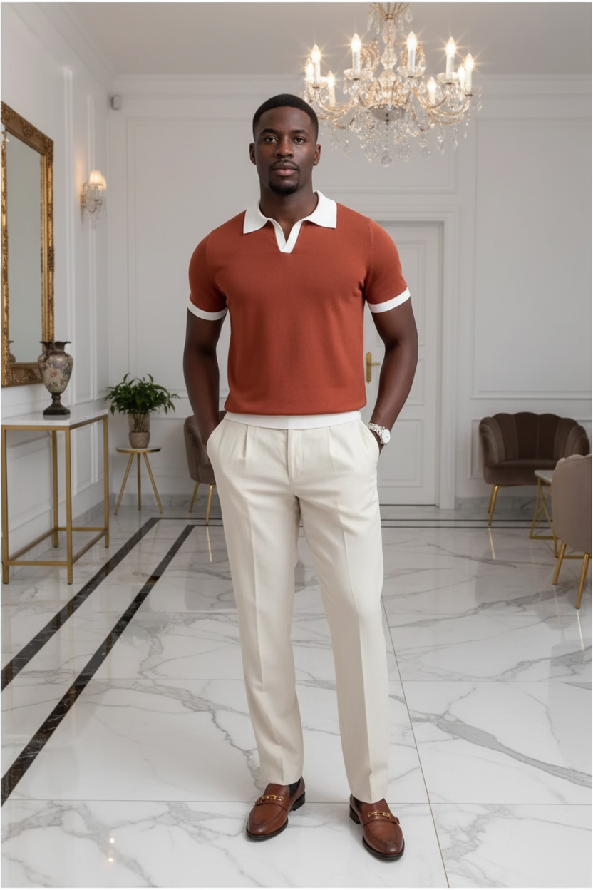 👑 KING POLO KNIT — POLO TRICOT COL REVERS CASUAL LUXE SIGNATURE