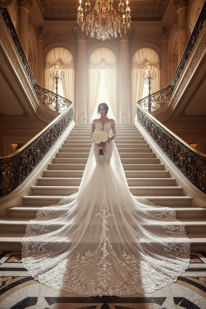 👑 QUEEN BRIDAL SIRÈNE — ROBE DE MARIÉE SIRÈNE COUTURE TRAÎNE DÉTACHABLE
