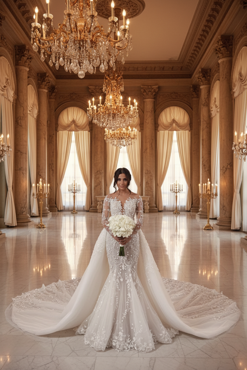 👑 QUEEN BRIDAL SIRÈNE — ROBE DE MARIÉE SIRÈNE COUTURE TRAÎNE DÉTACHABLE
