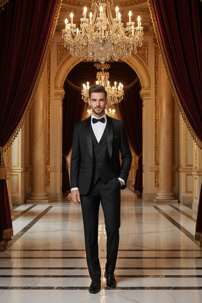 👑 KING TUXEDO SUIT — COSTUME 3 PIÈCES BLAZER, GILET & PANTALON CÉRÉMONIE