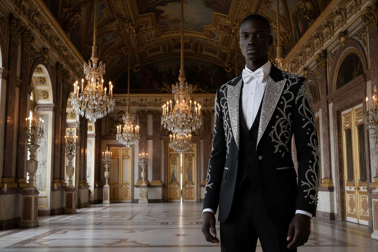 👑 KING VELVET EMBROIDERED SUIT — COSTUME 2 PIÈCES MARIAGE COUTURE
