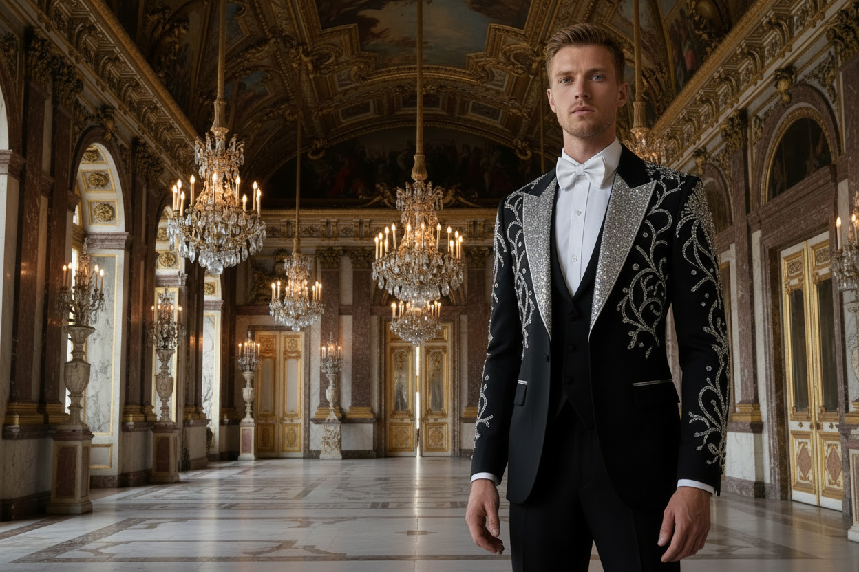 👑 KING VELVET EMBROIDERED SUIT — COSTUME 2 PIÈCES MARIAGE COUTURE