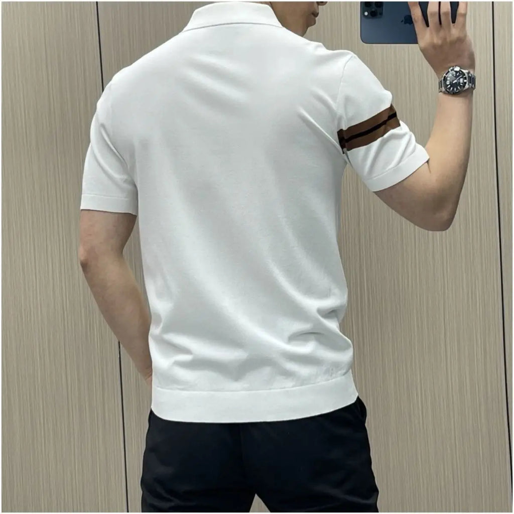 Licht Luxueus Heren T-shirt met Korte Mouwen, Slim Fit, Trendy Modieus, Persoonlijk, Hoge Kwaliteit, Casual Zakelijk Hemd