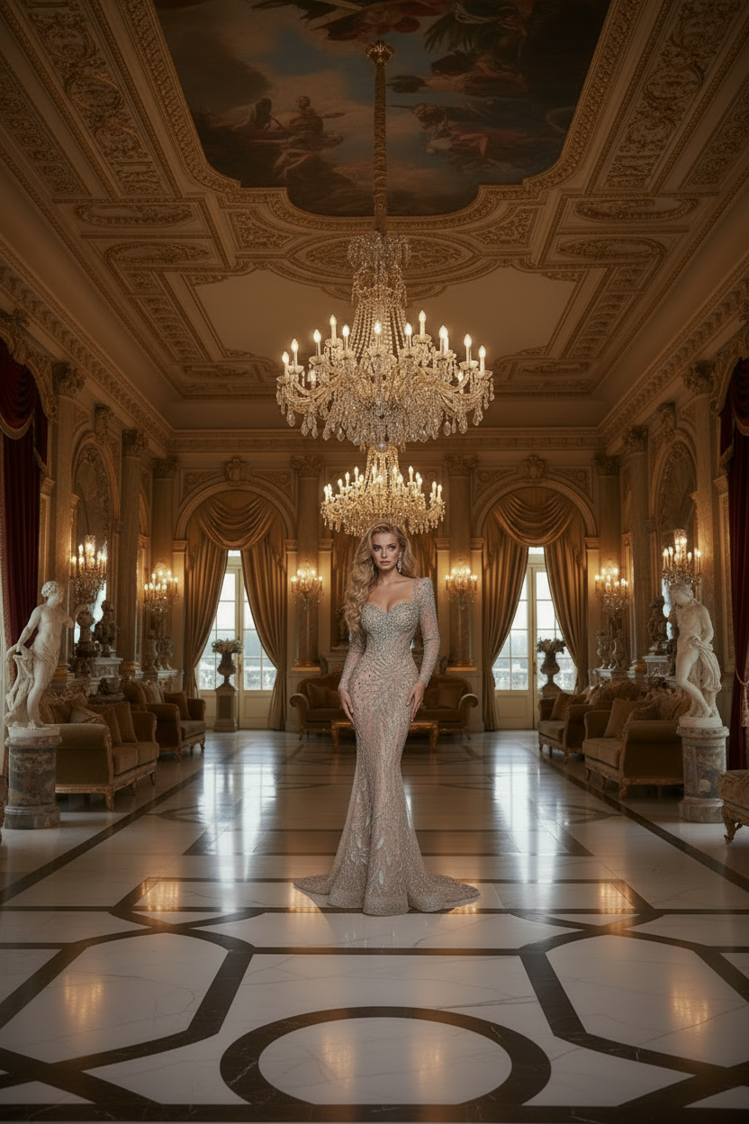 👑 QUEEN SIRÈNE CRISTAUX — MANCHES LONGUES SIGNATURE RUNWAY EDITION