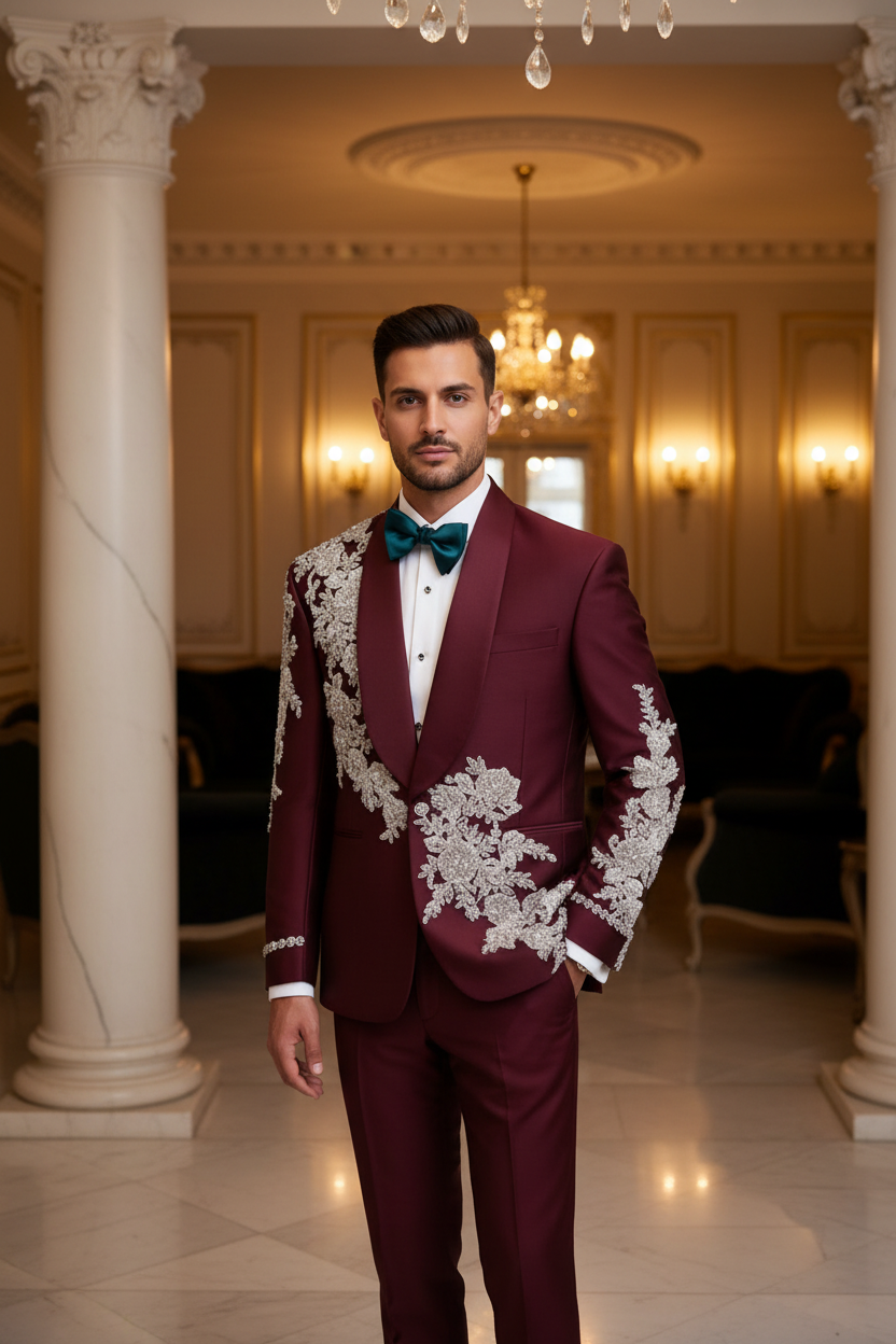 👑 KING CRYSTAL TUXEDO — COSTUME 2 PIÈCES COUTURE CRISTAUX & BRODERIES SUR MESURE