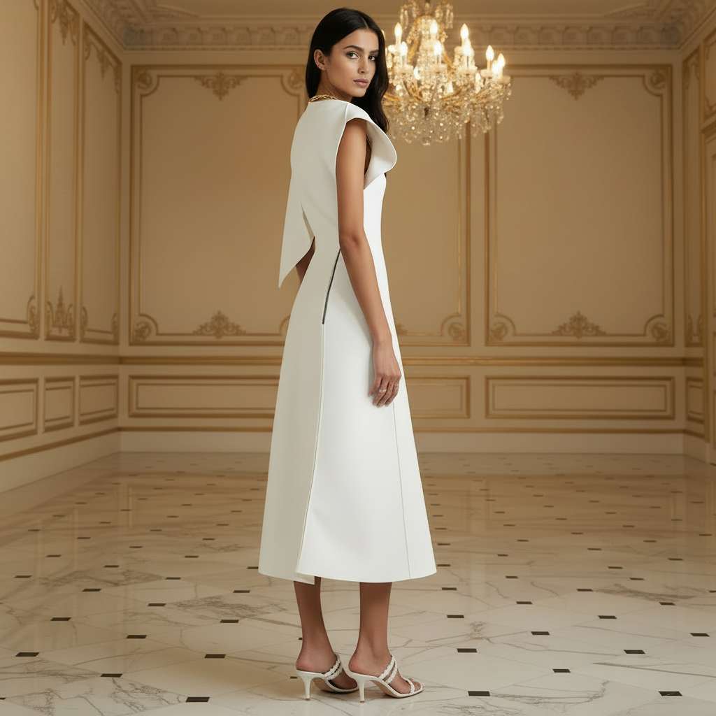 👑 QUEEN ASYMMETRY — ROBE JERSEY COL BATEAU ASYMÉTRIQUE