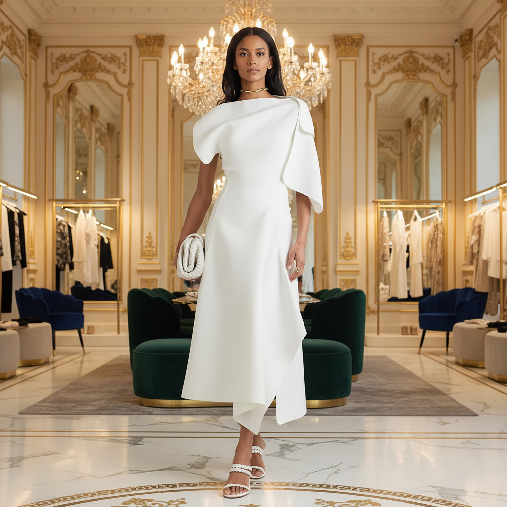👑 QUEEN ASYMMETRY — ROBE JERSEY COL BATEAU ASYMÉTRIQUE