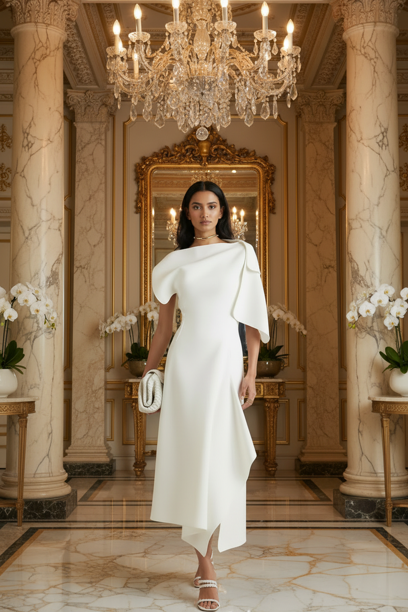 👑 QUEEN ASYMMETRY — ROBE JERSEY COL BATEAU ASYMÉTRIQUE
