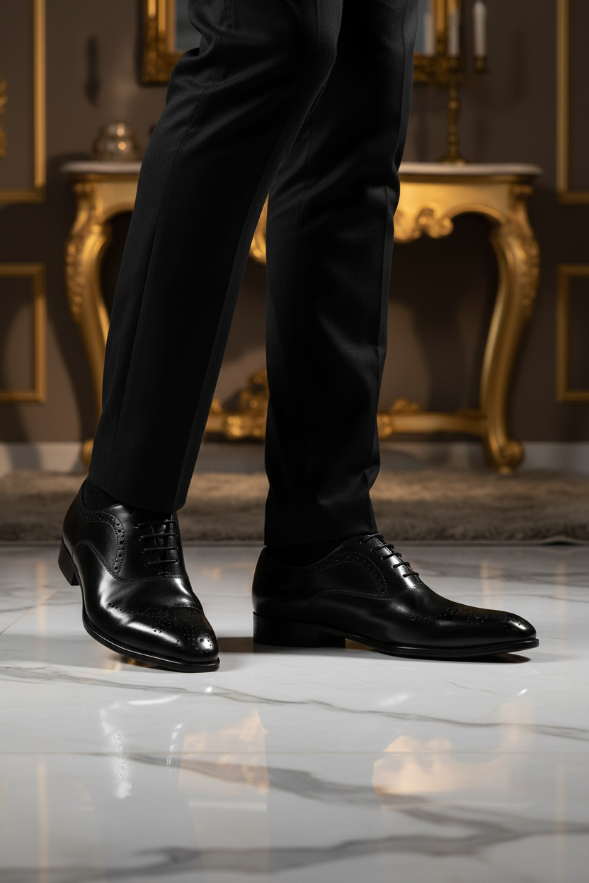 👑 Royal Brogue Signature – Noir & Bordeaux