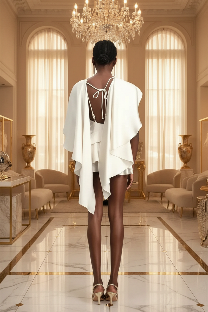 Sjaal Mouw Ruche Sexy Mini Jurk Dames Robe Mode Effen Veterloze Backless Club Party Jurk Vrouwelijke Elegante Jurken Top 9MM9