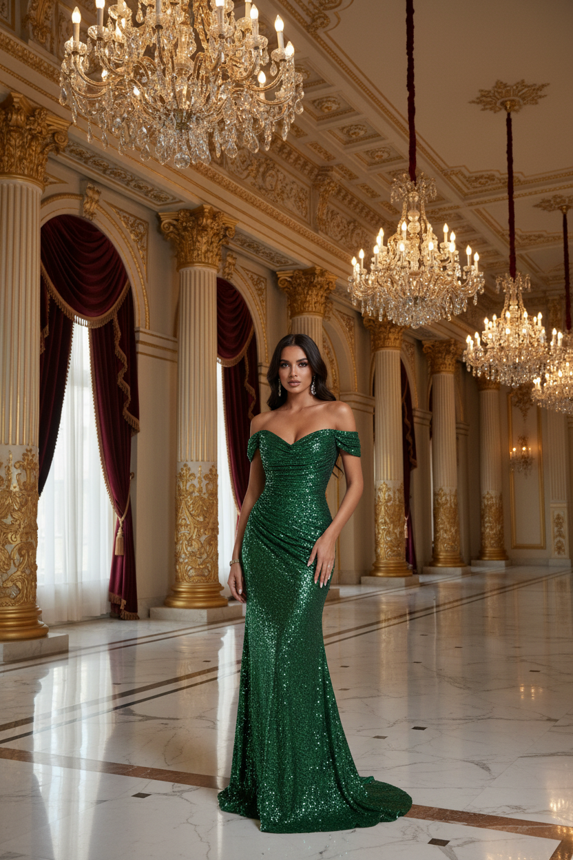 Dames sexy feestmaxi-jurk Nieuwe pailletten off-shoulder jurk met split Casual modieuze galajurken voor dames Robe Femme