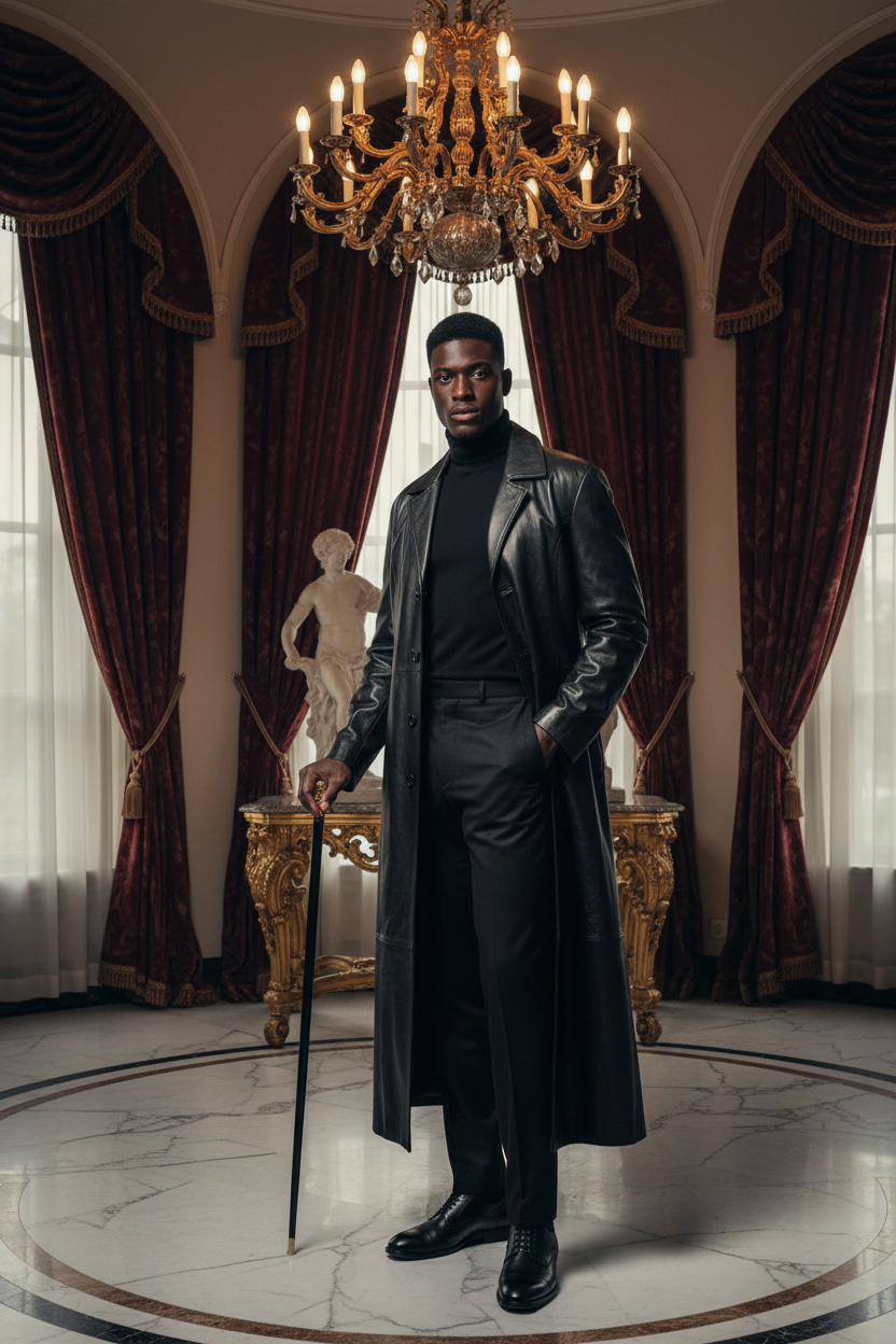 👑 KING LEATHER TRENCH — TRENCH COAT HOMME EN PU CUIR PREMIUM