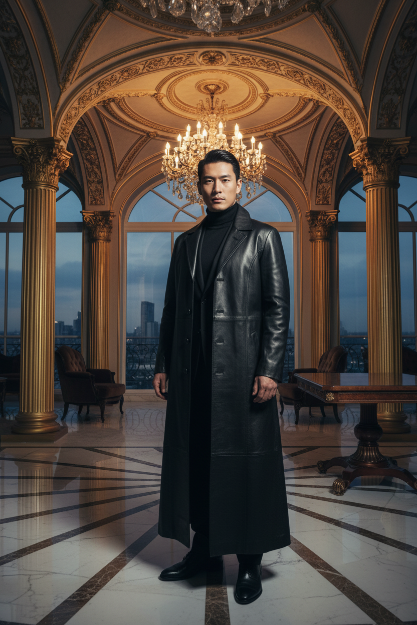 👑 KING LEATHER TRENCH — TRENCH COAT HOMME EN PU CUIR PREMIUM