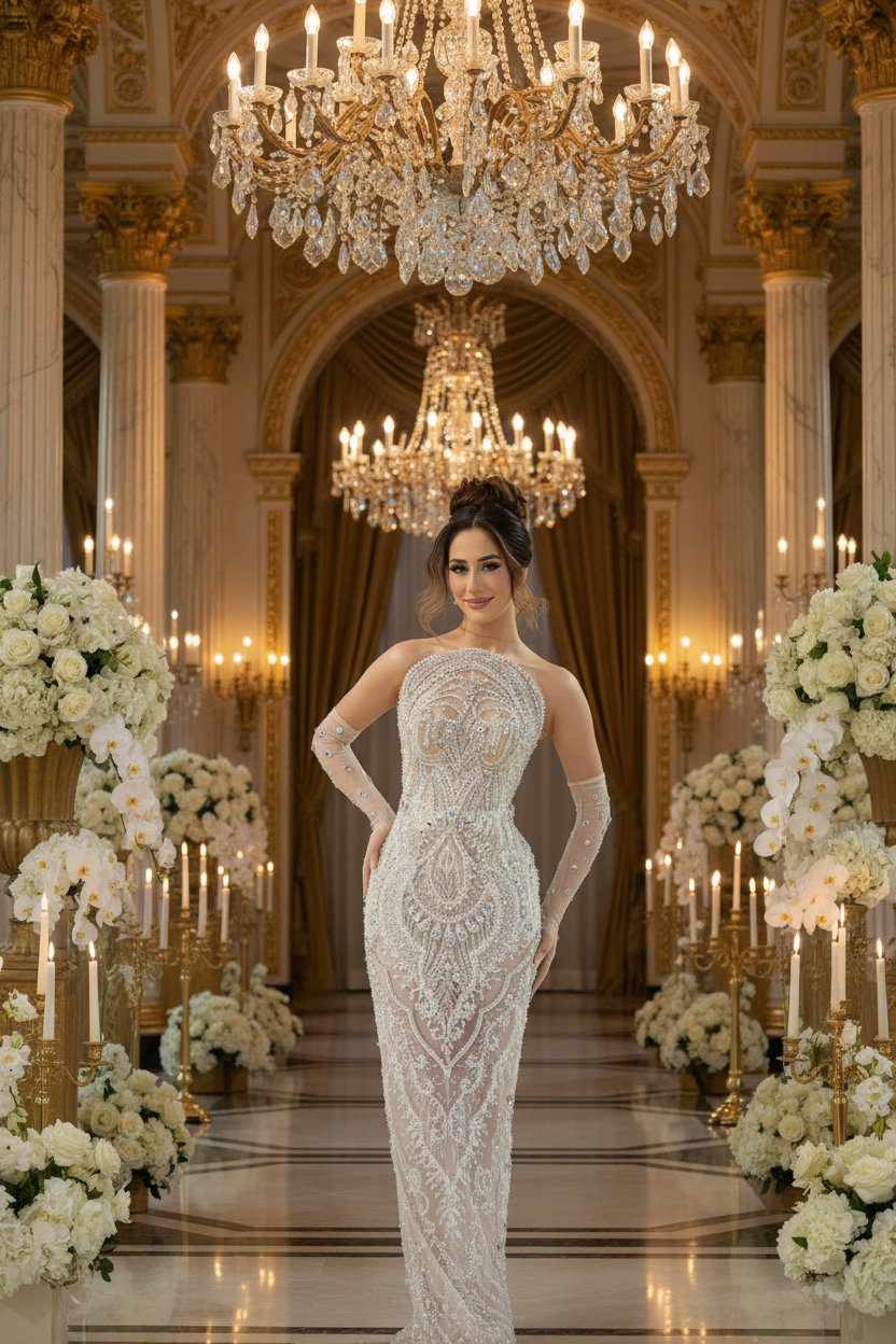 👑 QUEEN ELEGANCE — ROBE SIRÈNE PERLÉE HAUTE COUTURE À TRAÎNE BALAYAGE