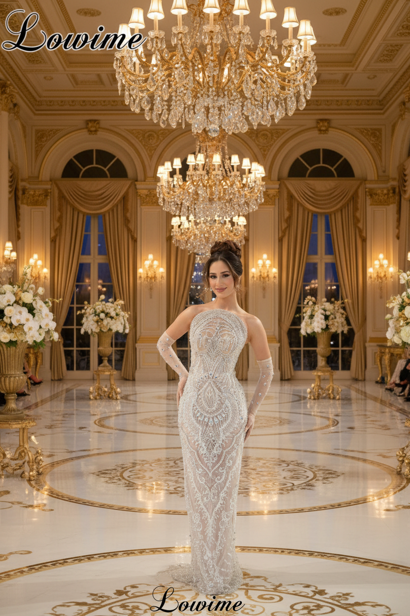👑 QUEEN ELEGANCE — ROBE SIRÈNE PERLÉE HAUTE COUTURE À TRAÎNE BALAYAGE