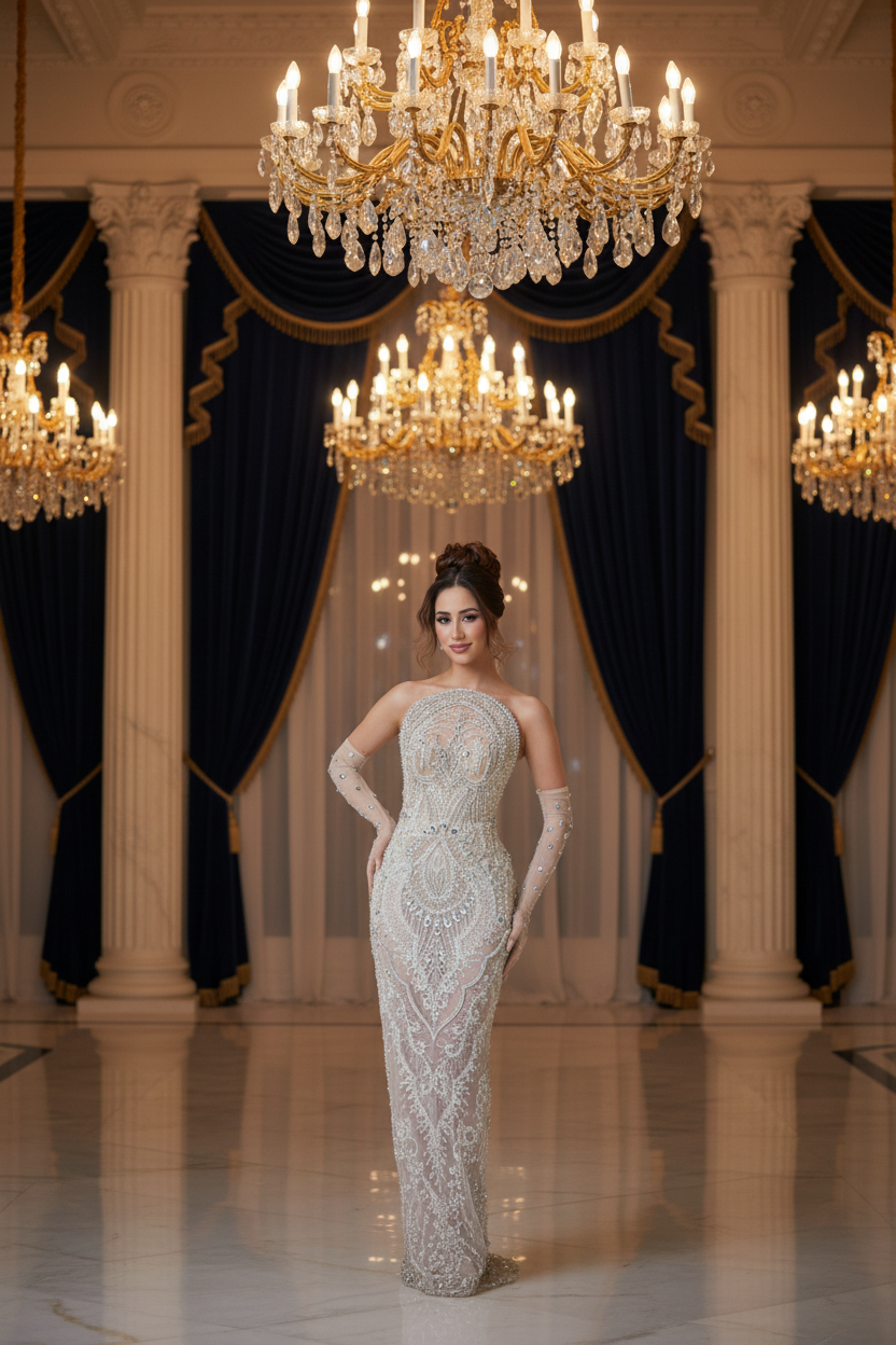👑 QUEEN ELEGANCE — ROBE SIRÈNE PERLÉE HAUTE COUTURE À TRAÎNE BALAYAGE