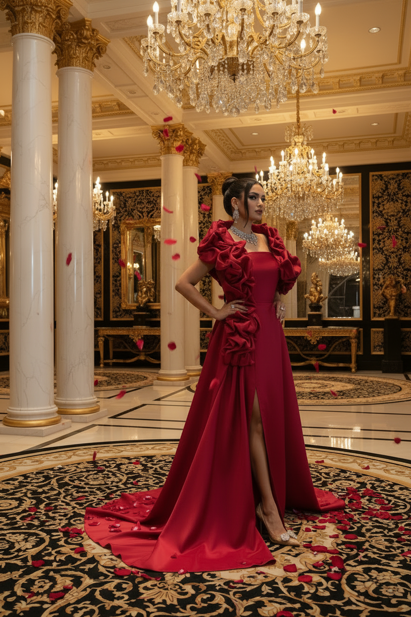 👑 QUEEN PRESTIGE — ROBE SATIN COL CARRÉ LONGUE