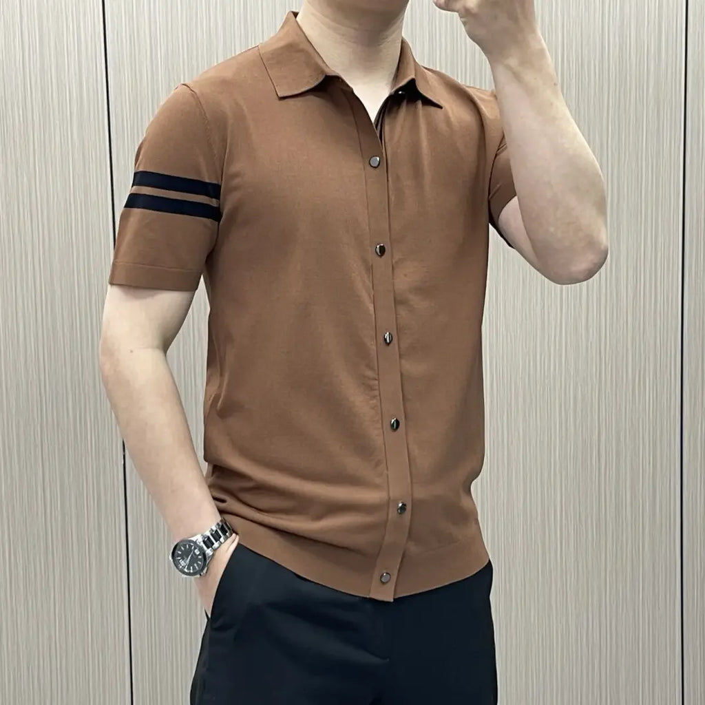 Licht Luxueus Heren T-shirt met Korte Mouwen, Slim Fit, Trendy Modieus, Persoonlijk, Hoge Kwaliteit, Casual Zakelijk Hemd