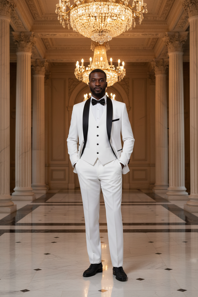 👑 KING TUXEDO SUIT — COSTUME 3 PIÈCES BLAZER, GILET & PANTALON CÉRÉMONIE