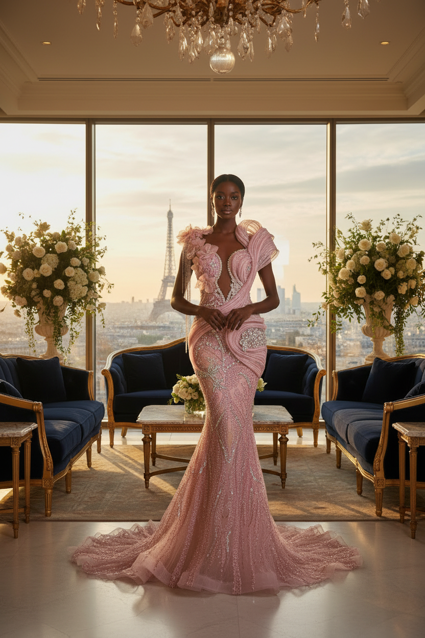 👑 QUEEN SIRÈNE — ROSE VOLANTS & PERLES SUR MESURE RUNWAY EDITION