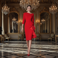 👑 QUEEN RED COCKTAIL DRESS — ROBE DE SOIRÉE ASYMÉTRIQUE JERSEY STRETCH