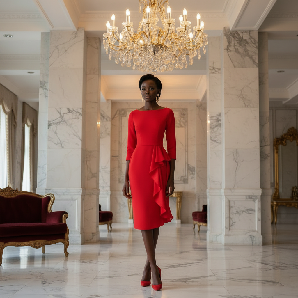 👑 QUEEN RED COCKTAIL DRESS — ROBE DE SOIRÉE ASYMÉTRIQUE JERSEY STRETCH