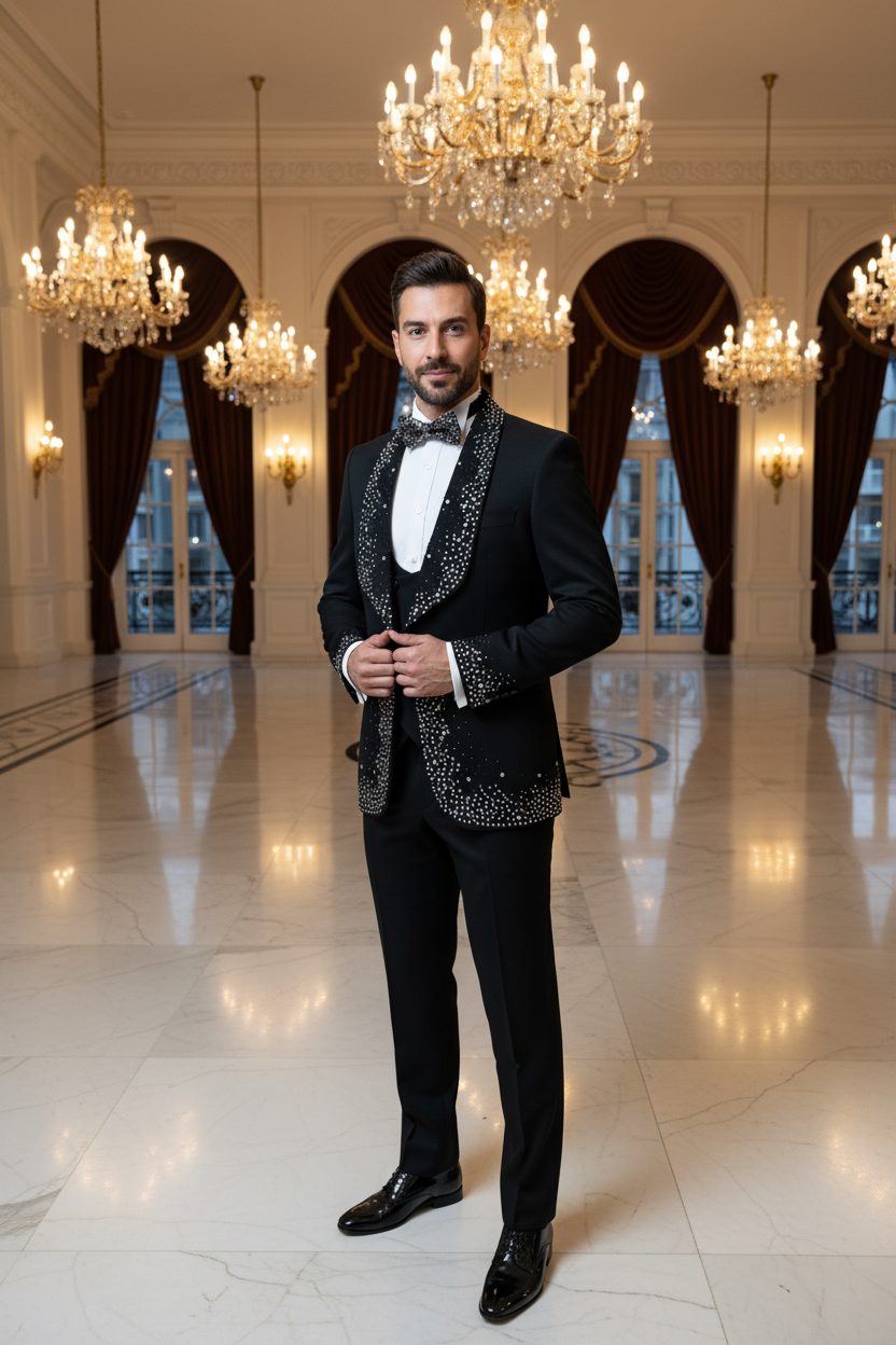 👑 KING BEADED CEREMONY SUIT — COSTUME 3 PIÈCES PERLÉ MARIAGE HOMME