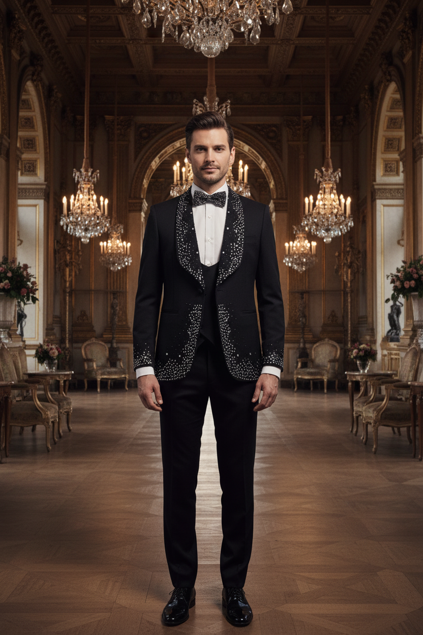 👑 KING BEADED CEREMONY SUIT — COSTUME 3 PIÈCES PERLÉ MARIAGE HOMME