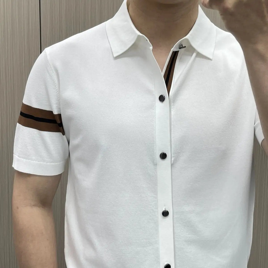Licht Luxueus Heren T-shirt met Korte Mouwen, Slim Fit, Trendy Modieus, Persoonlijk, Hoge Kwaliteit, Casual Zakelijk Hemd