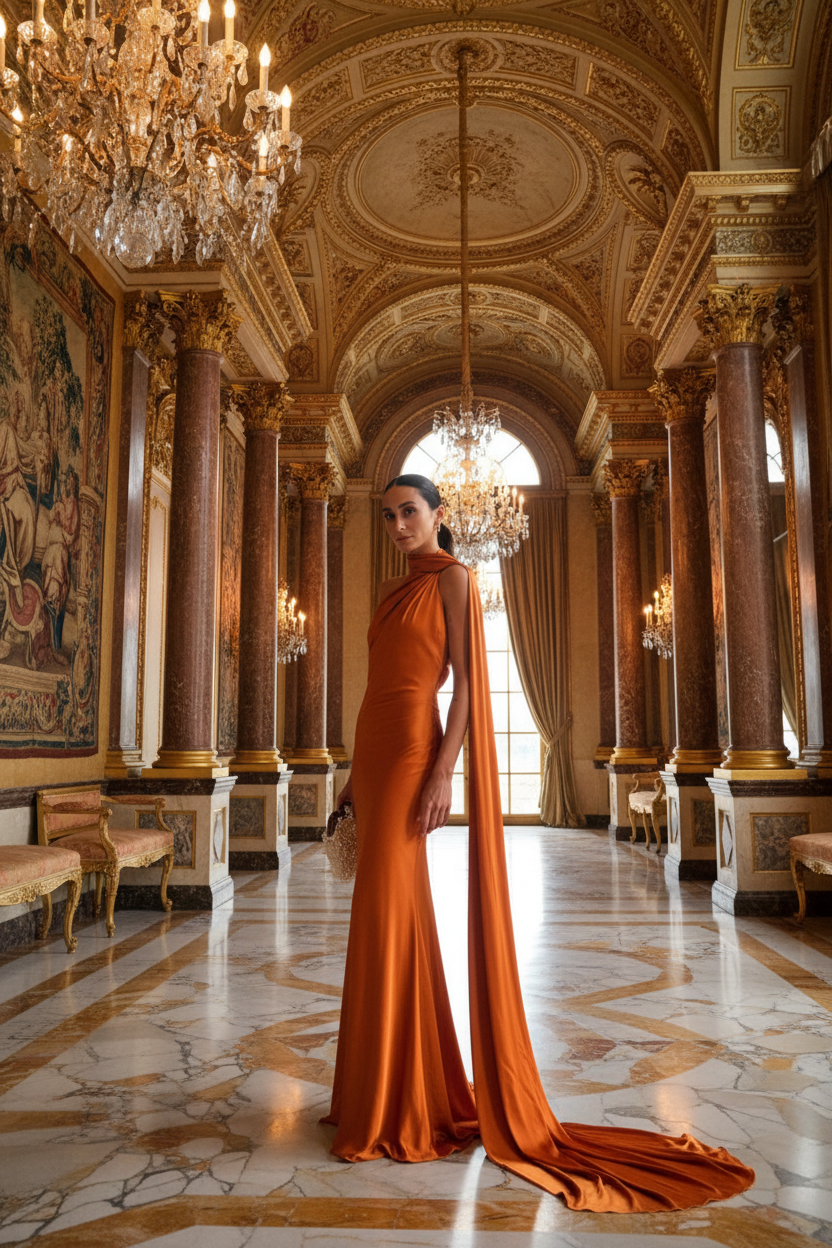 👑 QUEEN SATIN RIBBON — ROBE LONGUE COL DIAGONAL & DOS NU SIGNATURE