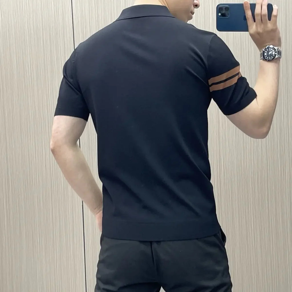 Licht Luxueus Heren T-shirt met Korte Mouwen, Slim Fit, Trendy Modieus, Persoonlijk, Hoge Kwaliteit, Casual Zakelijk Hemd