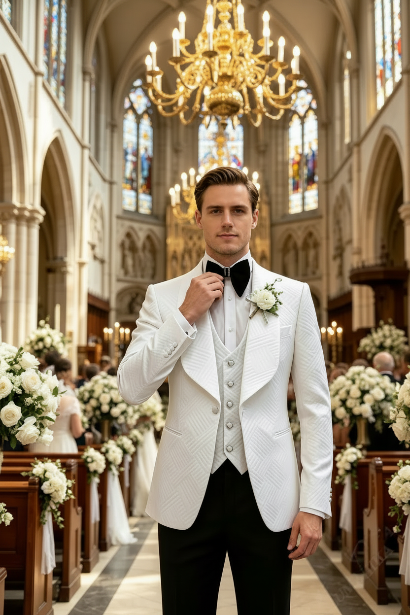 👑 KING JACQUARD TUXEDO — IVORY PRESTIGE EDITION