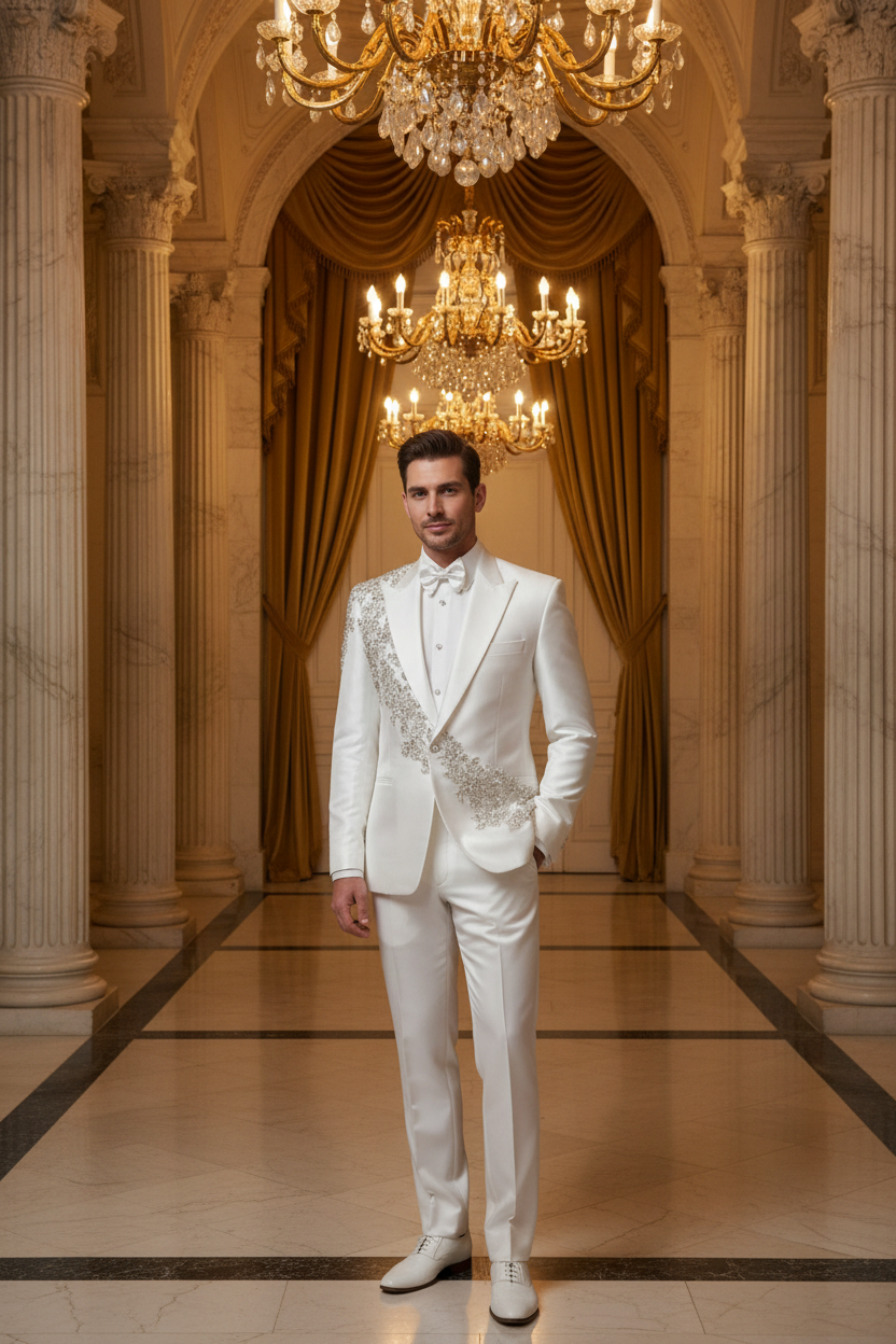👑 KING CRYSTAL SUIT — COSTUME 2 PIÈCES COUTURE CRISTAUX & BRODERIES MARIAGE