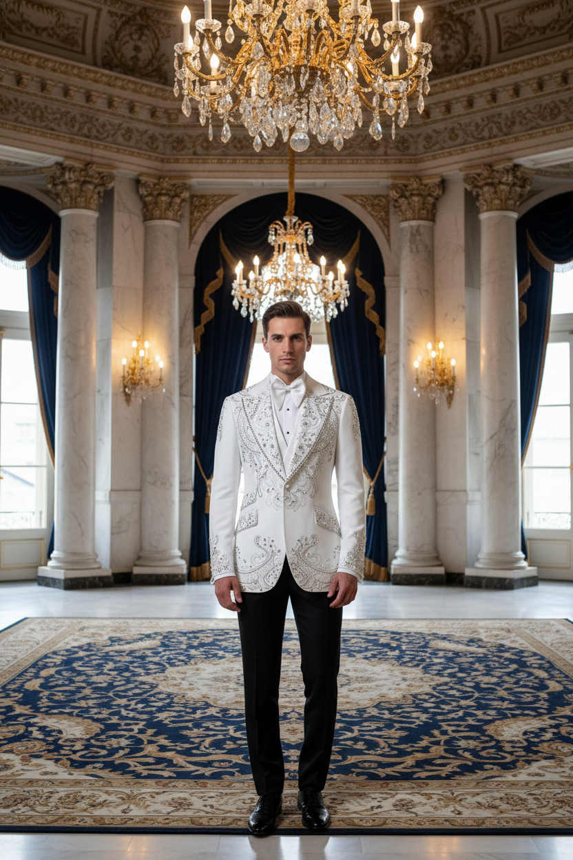 👑 KING TUXEDO CRISTAUX — 3 PIÈCES PRESTIGE SUR MESURE